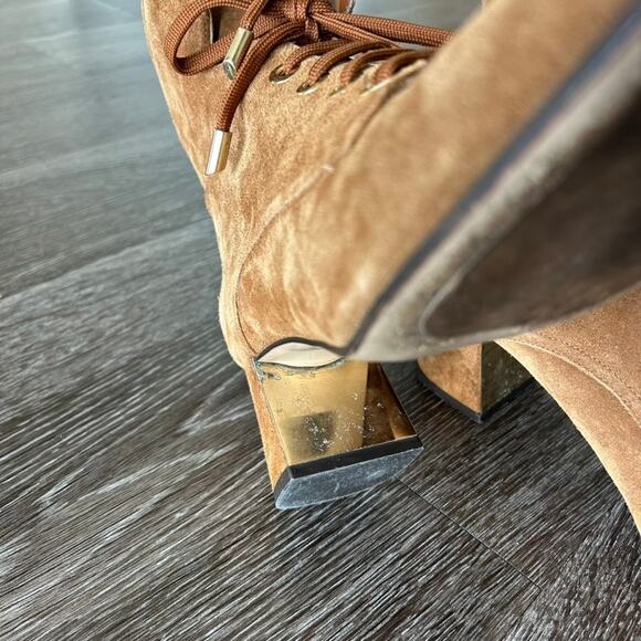 Marion Parke Stevie Suede Lace Up Boots Sz 9 Block Heel Tan Brown Ankle Booties - Picture 10 of 16